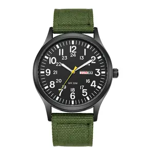 Men's Tactical Military Watch: Practical Date Day Large Dial Watches with Luminous Hands and Markers Green Nylon Strap Analog Quartz Wristwatch for Outdoor Activities