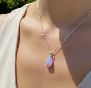 Dainty Opal Purple Pendant Teardrop Minimalist Opalite Necklace Women Jewelry