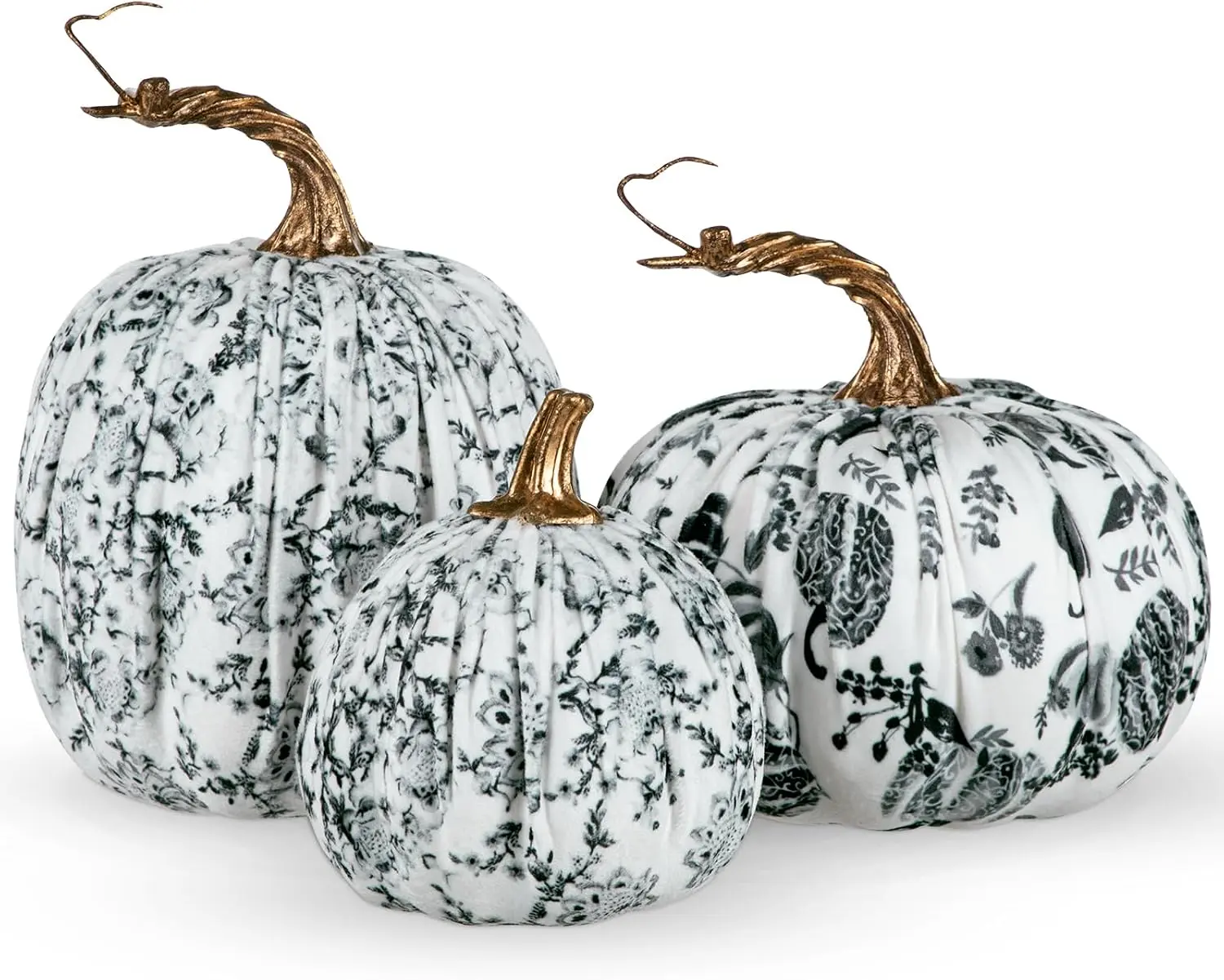 3 Pcs Velvet Fake Pumpkins, Black and White Fall Decor for Home Indoor