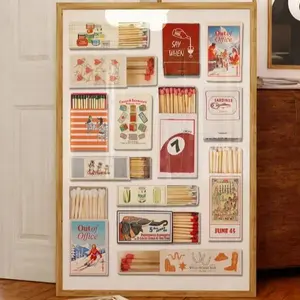 Vintage Matchbox Print, Trendy Matches Poster, Retro Matchbook Wall Art, Funky Red Aesthetic Print for Apartment