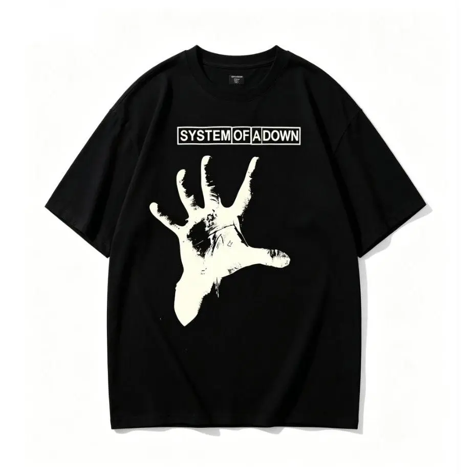 Women's Hand Print Graphic T-Shirt, Casual Short Sleeve Cotton Blend Streetwear for Rock Music Fans