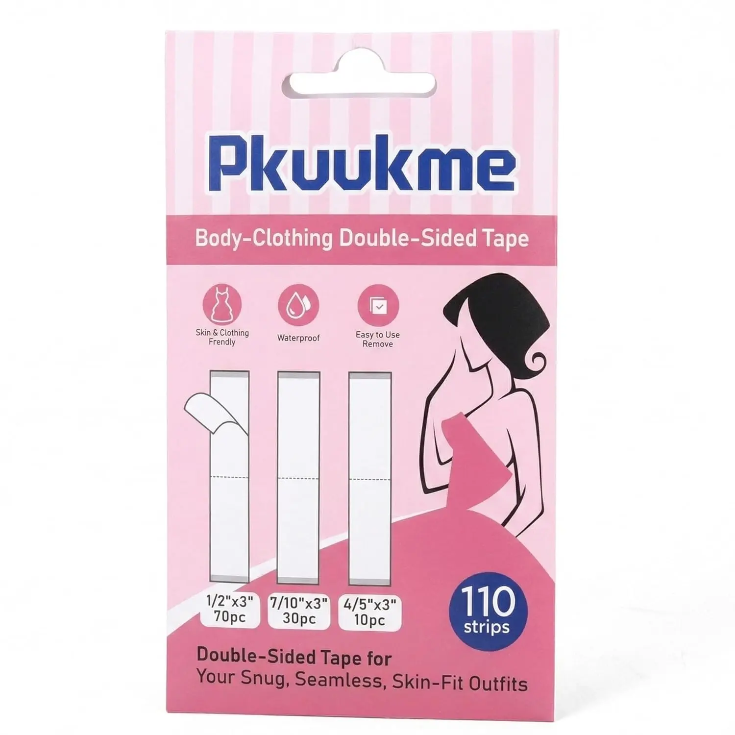 Double Sided Fashion Tape (110 Strips, 3 Sizes) - Body Tape for Women, Skin-Friendly Dress/Clothing Tape Fabric to Skin for Wedding/Party/Everyday