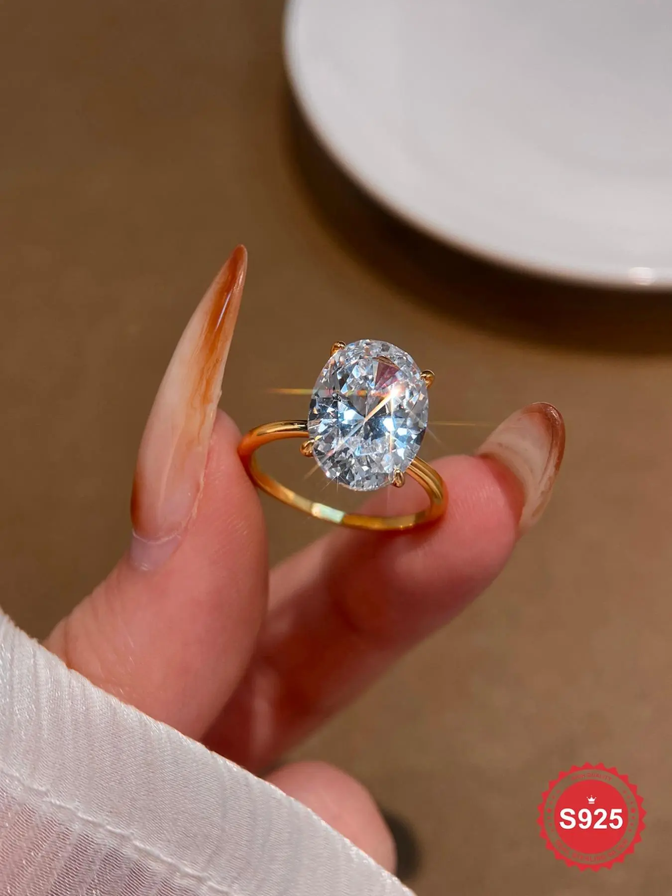 S925 Sterling Silver Oval Shaped Artificial Zircon Ring, Vintage Engagement Ring, Fashion Engagement Ring for Women, Trendy All-match & Exquisite Jewelry for Birthday Gift, Jewelry Rings