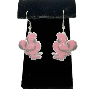 Pink Silkie Chicken Earrings w/ Sterling Silver Hooks