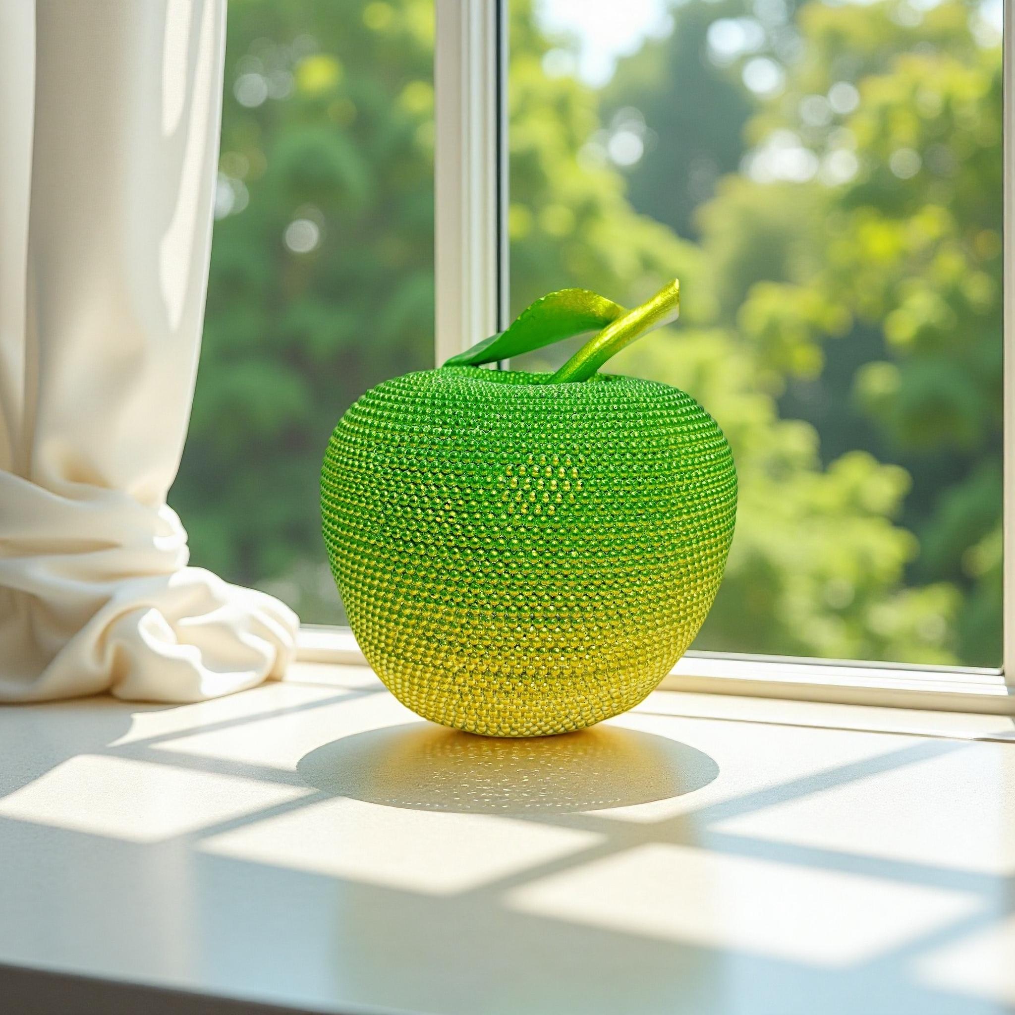 Luxury Gradient Green Beaded Apple Decor | Elegant Crystal-Like Fruit Sculpture for Aesthetic Room Decor & Gifting