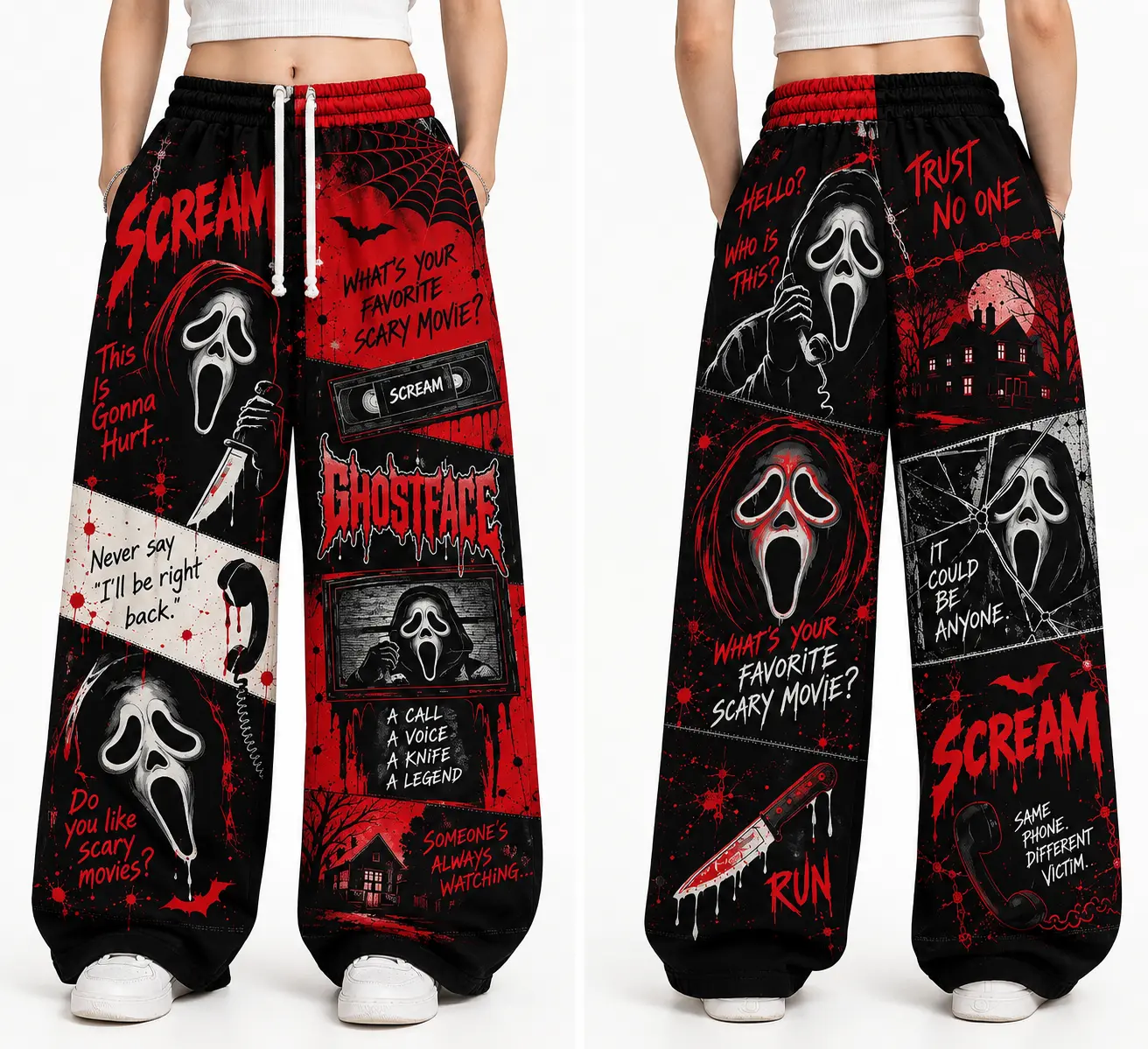 [Sale 50% Off] Halloween Ghostface Scary Horror Movie Unisex Loose Sweatpants, Halloween Unisex Jogger Pants, Spooky Graphic Casual Trousers, Halloween Outfit Gift Idea