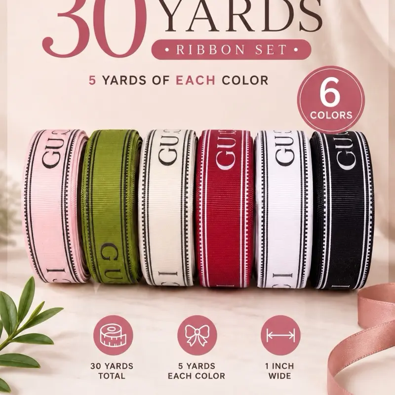 Luxury Grosgrain Ribbon Set, 30 yds Total, 6 Colors, 1 In Wide Floral & Gift Wrapping Ribbon for Sewing Accessories & Haberdashery