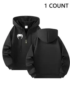 Men's Casual Sport Half-Zip Hoodie, Animal Print Comfortable Fashion Simple Hooded Sweatshirt, New Loose Fit Fall & Spring Pullover