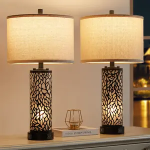 Hendrike 25" Lamps with Carved Metal Base, Night Light & USB Ports