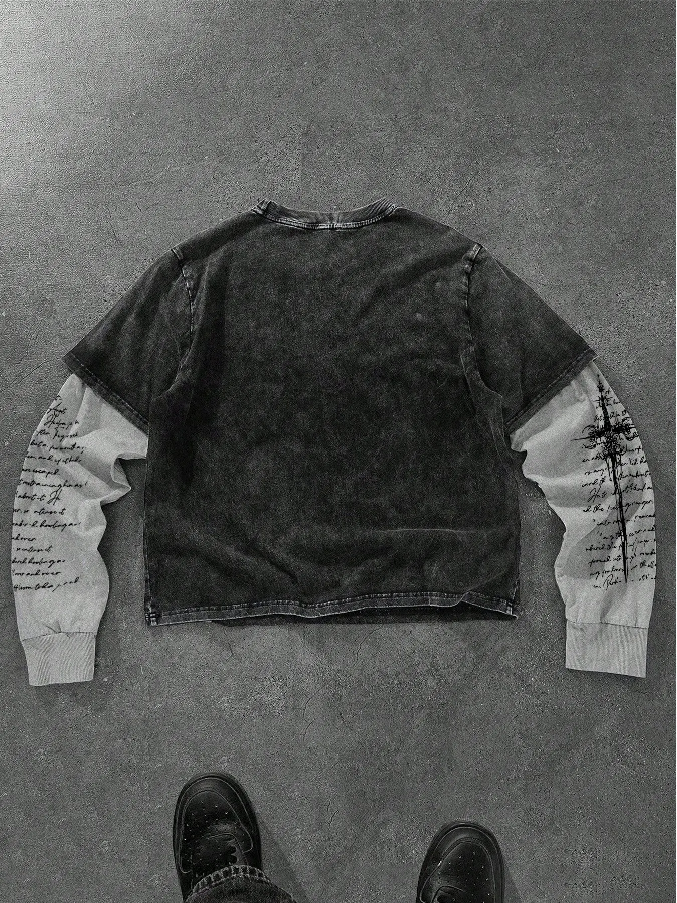 Men's Opium Style Acid Wash Double Layer Long Sleeve Crewneck T