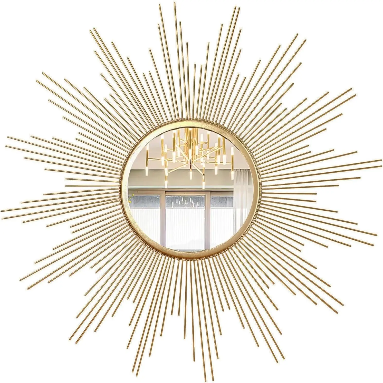 24'' Large Sunburst Mirror Wall Decor - Gold Metal Mirror for Wall Iron Frame Boho Home Decor