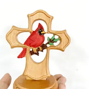 1 PC Cardinal Cross Ornament, Wooden Cross, Can Be Placed On Desks, Family Study Rooms, Living Rooms, And Dining Tables. It Is A Gift For Family And Friends On Mother'S Day And Father'S Day