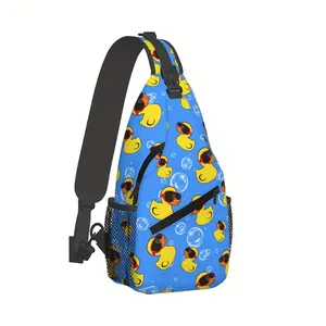 Crossbody Chest Bag Hiking Cartoon Duck Wearing Glasses Polyester Composite Fabric Large Capacity Zip Pocket Shoulder Bag for Shopping Work Leisure Travel Beach Fishing