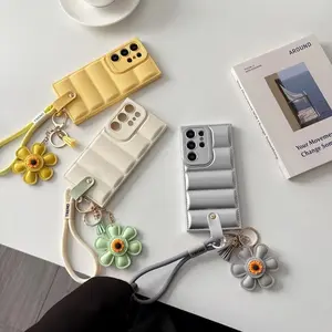 2-Piece Set: Sunny & Vital Puffer Phone Case with Sunflower Pendant Chain. Stylish & Unique, Full Shockproof, Slim-Fit & Practical Protective Cover. Compatible with Samsung A56/A55/A36/A17/A07 and other models.