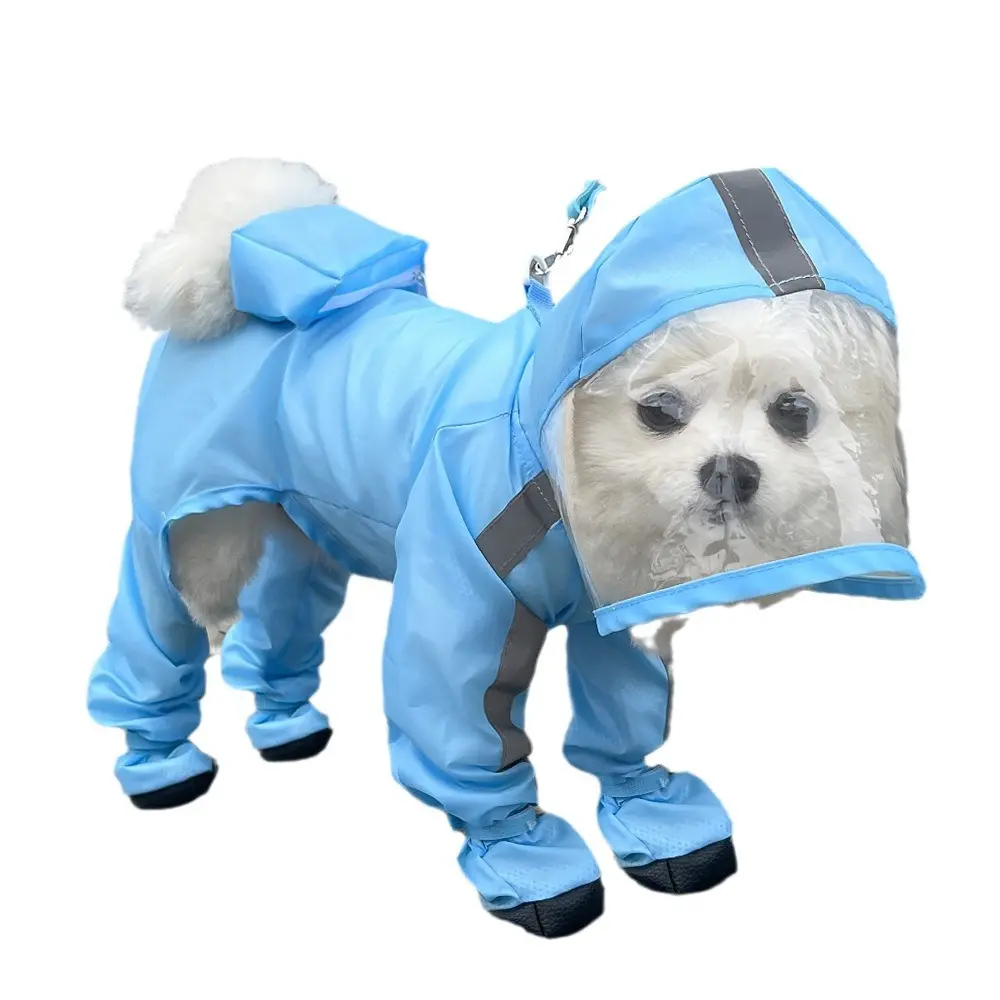 Traction puppy four-legged raincoat waterproof all-inclusive small dog with feet Bigbear Teddy pet rainy day dog clothes