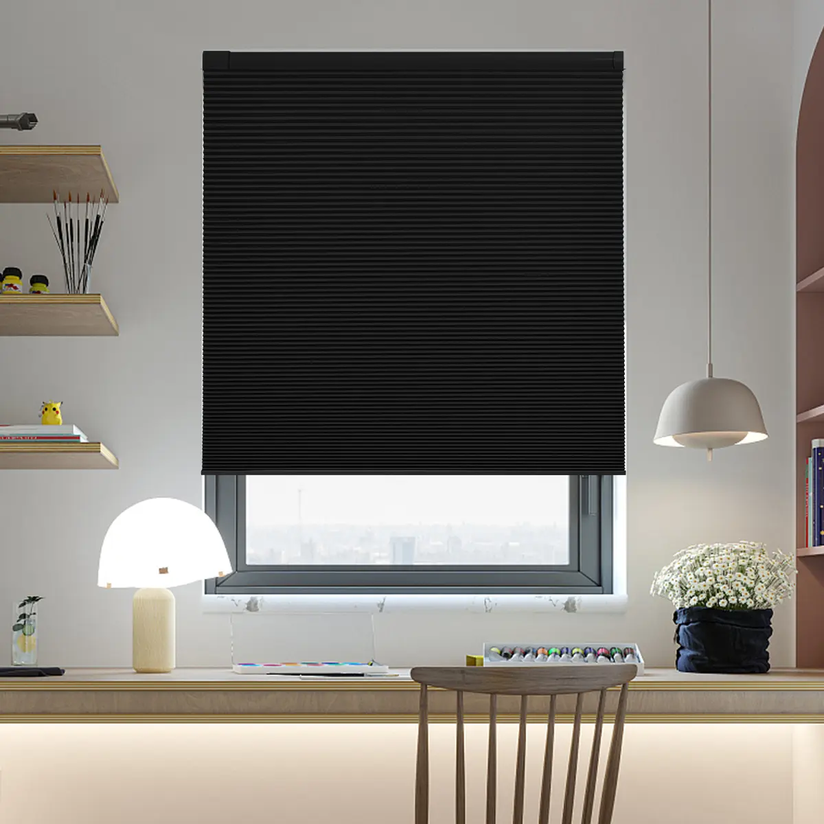300+ Sizes No Drill Blackout Honeycomb Blinds - Cordless Cellular Shades Perfect Fit Any Window Custom Light Blocking Bedroom Kitchen Window Cover Easy Install Home Upgrade