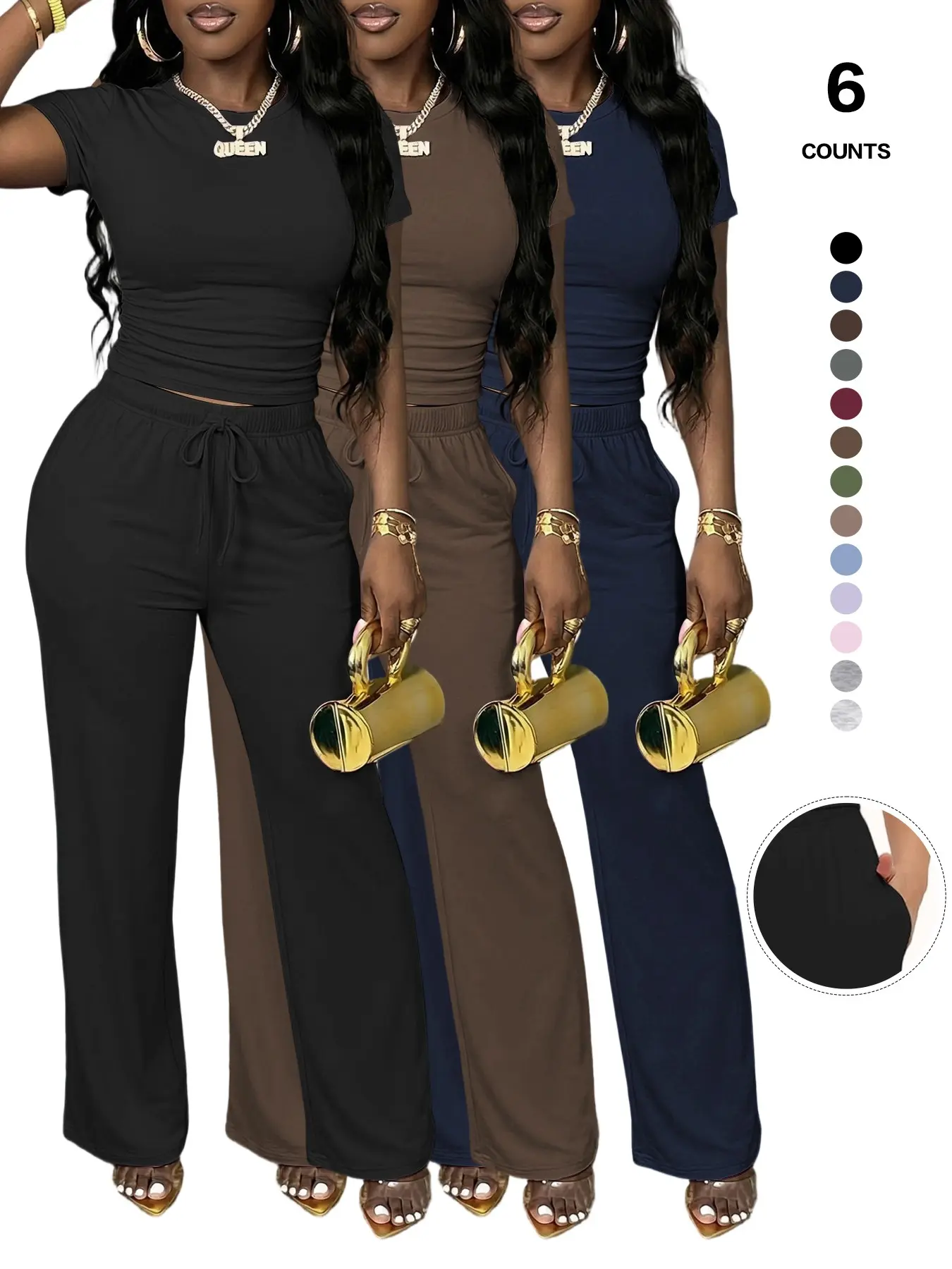 Women's Spring Summer Casual Set, Round Neck Short Sleeve Top & Wide Leg Pants, Slim Fit Home Wear, 2 Piece Comfortable, Casual Fashion Set Women's Spring Summer Casual Set, Round Neck Short Sleeve Top & Wide Leg Pants, Slim Fit Home Wear, 2 Piece Comfortable, Casual Fashion Set