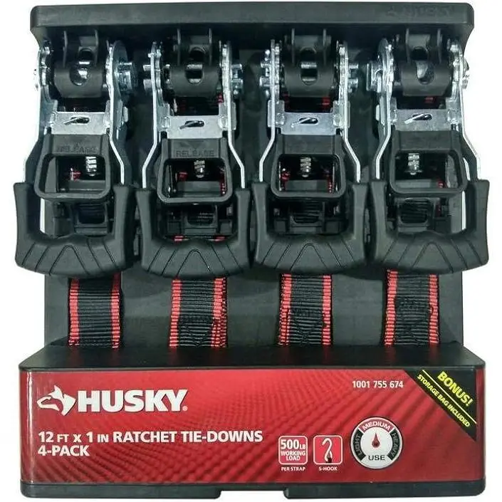 12 ft. x 1 in. Ratchet Tie-Down Straps with S-Hook (4-Pack)