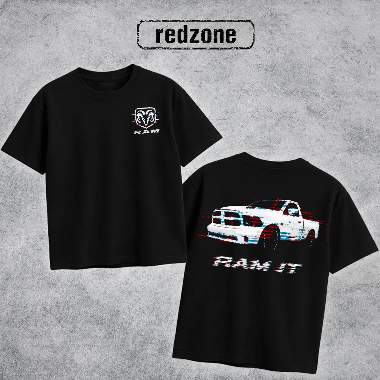Ram It Truck Graphic Tee - Glitch Effect 4th Gen Cummins T-Shirt, Car Guy Gift, Heavyweight Black Streetwear Top