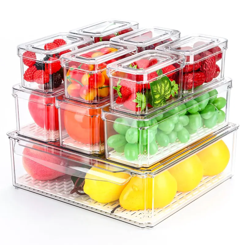 Sohochic 10-Pack Stackable Fridge Organizers with Leakproof, Dustproof Lids Included - Mess-Free Food Storage Containers for Healthy Recipe Prep, Keeps Food Fresh Longer for Fruits, Vegetables