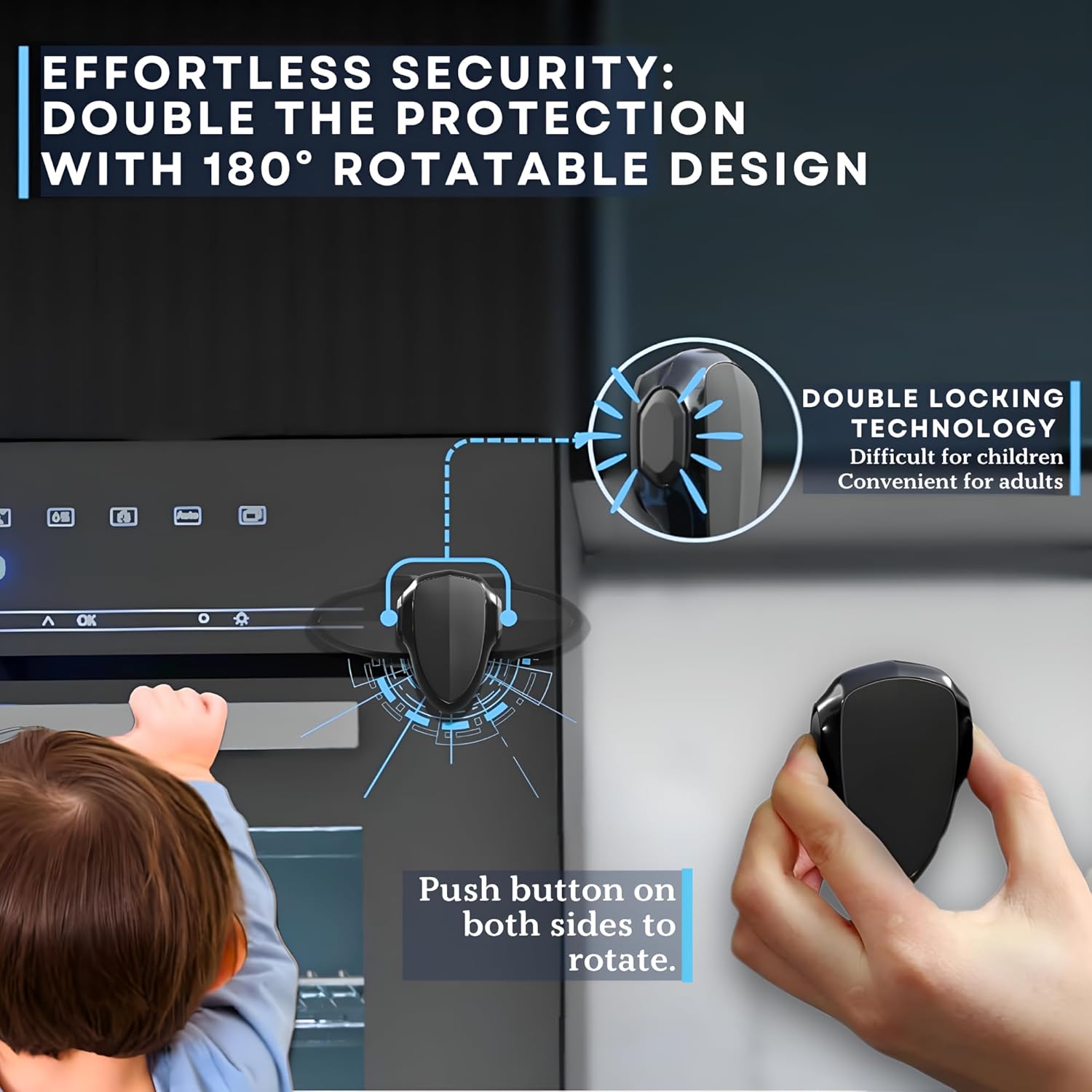 Child Proof Oven Lock Baby Safety Oven Door Lock for Toddlers no Tools Need or Drill Easy to Install (Black)