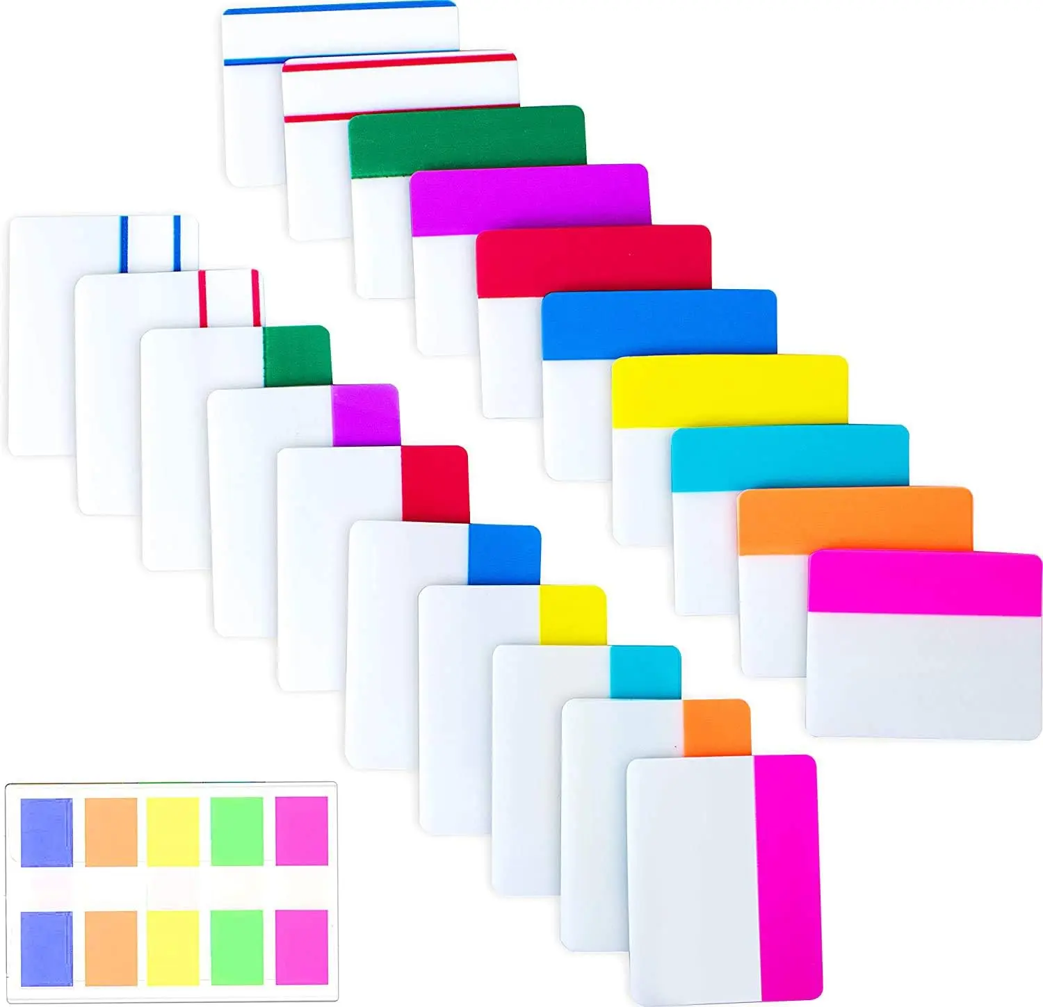 500 Pieces 2 Inch Sticky Index Tabs Writable Repositionable File Flags for Reading Notes Books & Classifying Files 21 Sets  Easy to Use and Store