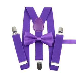 TIE MOOD Purple Satin Kid's Pre-Tied Bow Tie & Purple Suspenders Set | Bow Tie & Suspender for Boys | Easter Outffit