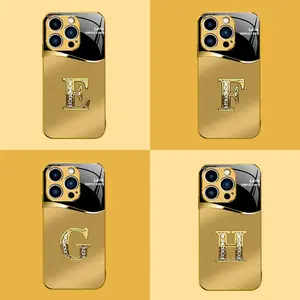 Suitable for [iPhone 14 Pro Max] New high-end gold letter glass mobile phone case New business simple metal paint electroplating gold glass mobile phone case Affordable price Anti-drop and anti-fingerprint 995