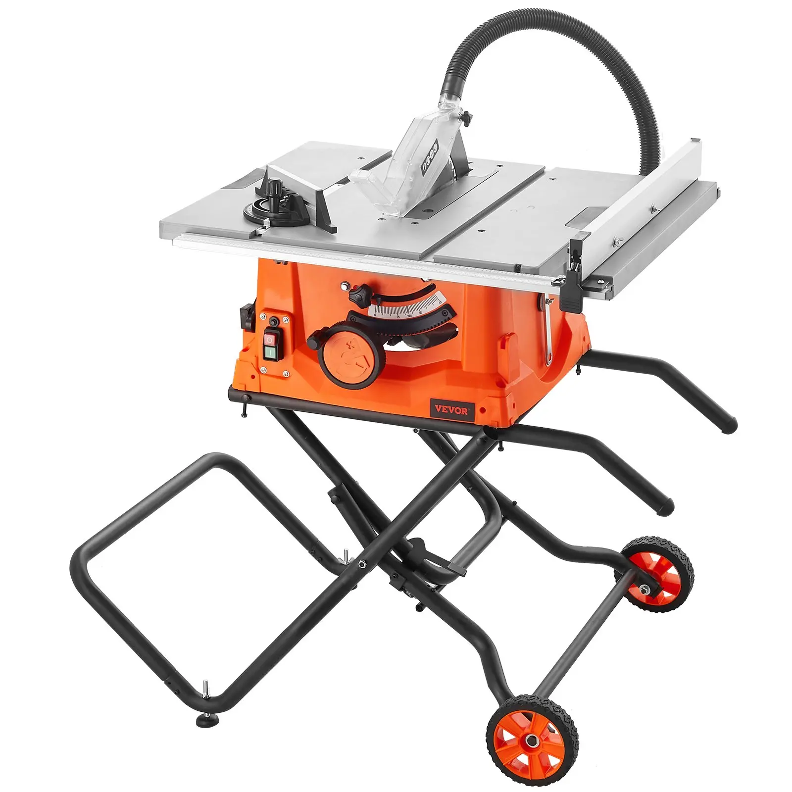 VEVOR Table Saw with Stand, 10-inch 15-Amp, Max Rip 25-in, Speed to 5000RPM, 40T Blade, Compact Portable Jobsite Saw with Sliding Miter for Wood & Furniture CraftingSummervibes