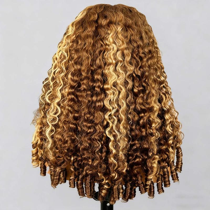 [3 In 1 Half Wig] Burmese Curly Highlight 4/27 Color Wear Go Half Wig With Elastic Drawstring Flip Over Wig Human Hair #TikTokShopBlackFriday