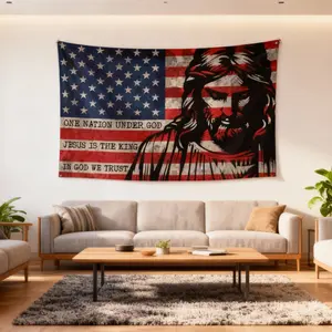 Jesus Christ God Bless American Flag Background Banners for Birthdays & Anniversaries - Vibrant Colors, Durable, Easy Installation, Large Size, Ideal for Home, Garden, Indoor & Outdoor Decoration, Multi-Functional Party Prop