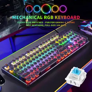 Wired Backlit Mechanical Keyboard — Punk-Style Round Keycaps (Colorful Lighting Effects) | Ergonomic Gaming Keyboard | RGB Backlighting | USB Plug-and-Play | ABS Keycaps | Full-Size Layout — Suitable for PC, Laptops, Office, and Gaming Use