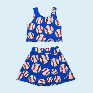 Blue baseball girls active wear athletic wear set