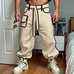 INCERUN Men Zipper Colorblock Corduroy Jogger Harem Pants Bottoms Autumn Casual Long Trousers