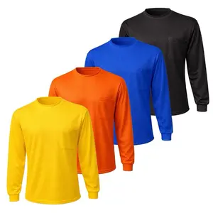 4 PACK SHIRTS - Hi Visibility Long Sleeve Shirt, Ultra-Lightweight Polyester Birdeye Fabric for Quick Dry