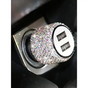New Bling USB Automotive Car Charger Dual Port Fast Adapter Pink Car Decor Car Styling Diamond Car Accessories Interior For Woman