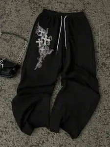 Women's Gothic Print Sweatpants, Y2K Streetwear Oversized Wide-leg Adjustable Drawstring Pants, Retro Grunge Aesthetic, Chic Comfy Pants, Perfect for Daily Wear & Hip-hop Street Styles