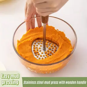 Stainless Steel Potato Masher with Wood Handle, Handheld Food Grinder, Multi-Functional Kitchen Tool for Pumpkins, Sweet Potatoes, Potatoes, Fruit