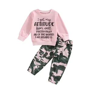 Toddler Girls Clothes 2T 3T 4T 5T Fall Outfits Baby Pullover Sweatshirt & Camouflage Pants Set Kids Winter Sweatsuit