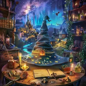 5D DIY Full Drill Round Diamond Painting - Diamond Art Kit Magic Hat Mosaic, Canvas - DIY Decorative Painting, Home Wall Decor, Suitable for Halloween and Christmas, Birthday and Anniversary Gifts, Diamond Painting Kits