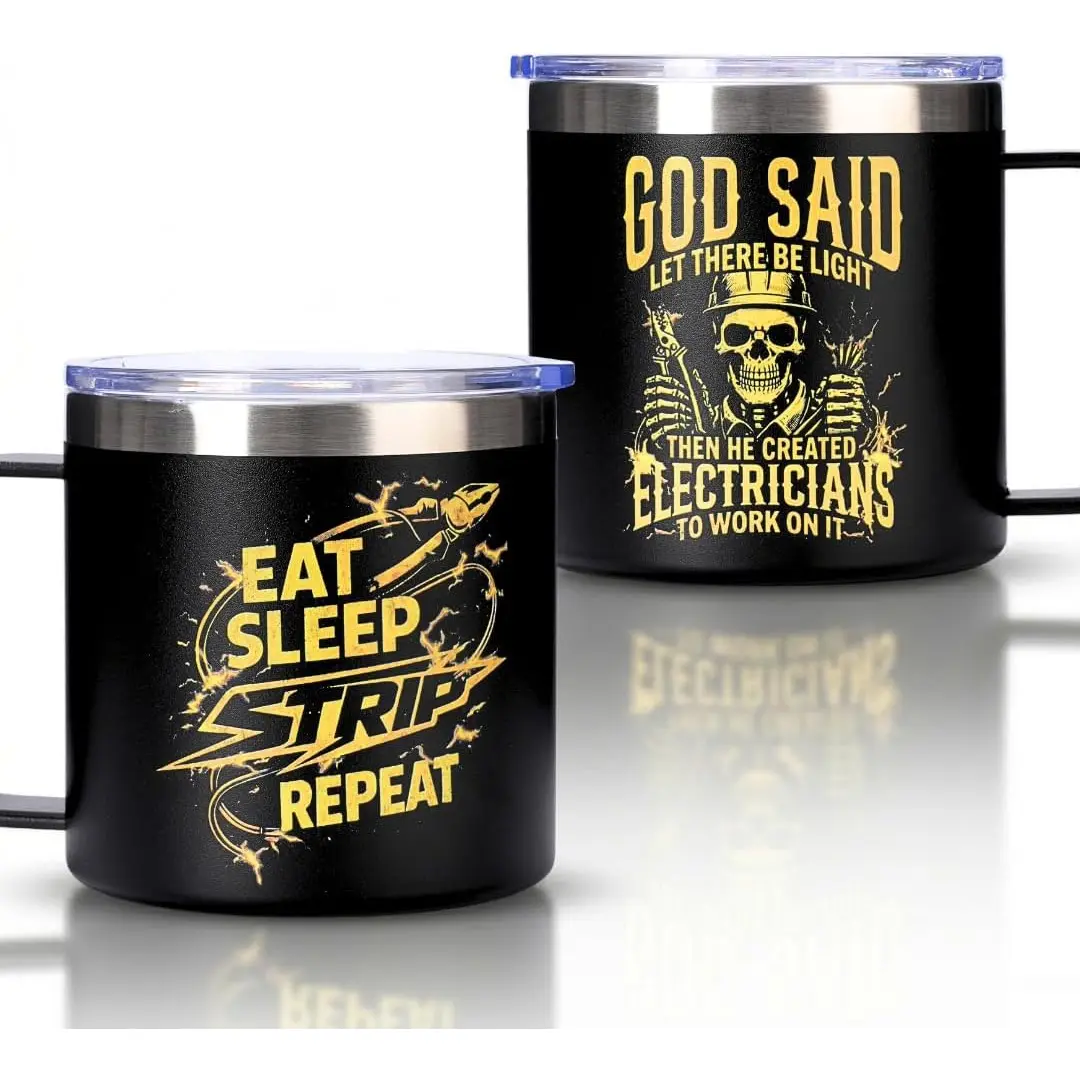 Fathers Day Gift For Electricians, Electricians Gifts For Men, Electrician Coffee Tumbler 14 Oz Insulated Mug With Lid Funny Work Quote For Dad, Husband, Coworker, Electrician Fathers Day Giftss