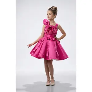 Fuchsia Rosette Satin Party Dress