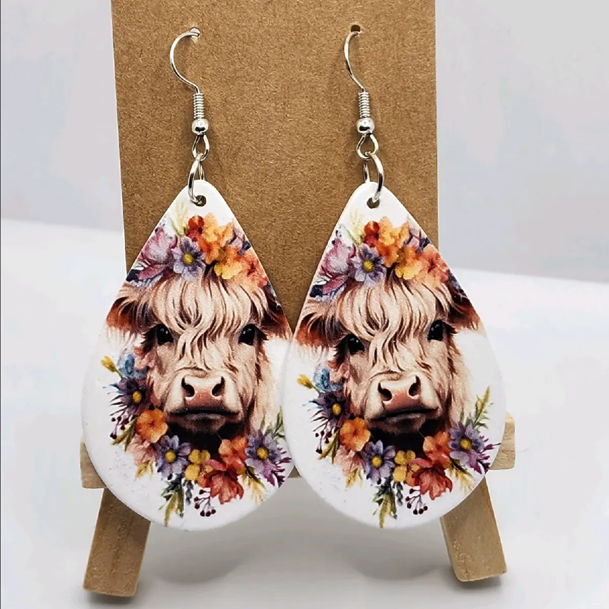 Wooden Highland Cow Earrings - Durable Wooden Design with Intricate Detailing Lightweight & Comfortable for All-Day Wear Hook Earrings
