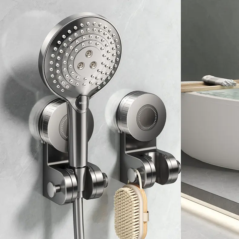 Modern ABS Plastic Suction Cup Shower Holder, Punch-Free Removable Bracket, Universal Bathroom Caddy for Smooth Walls, Ideal for Rental Spaces & Kids