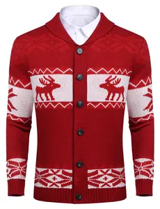 COOFANDY Men's Christmas Cardigans Ugly Xmas Sweaters Reindeer Snowflake Shawl Collar Knitted Cardigan Sweater