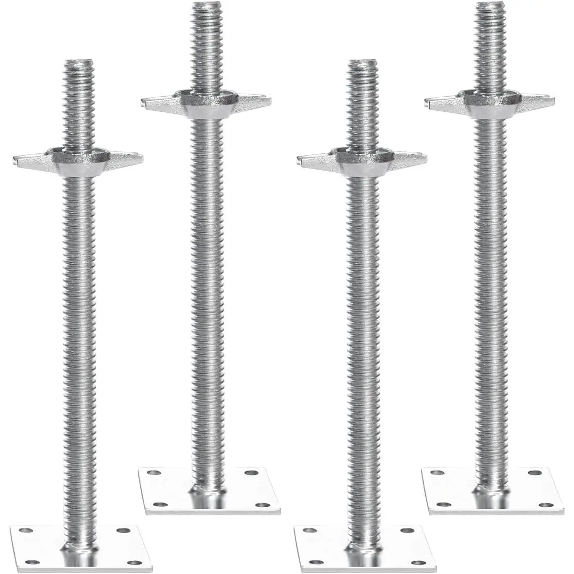VEVOR 4-Pack Adjustable Leveling Jacks, 18.2 In Adjustable Height & 3307lbs/1500kg Total Load Capacity Scaffold Jacks Feet, Solid Carbon Steel Screw Jacks for Baker-Style Scaffolding Equipment, Silver