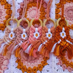 Floral Car Charm | Boho Macrame Flower Fringe Charm | Car Accessories | Home Decor | Gift for Her | Recycled Cotton
