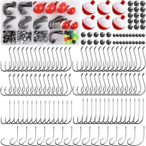 Fishing Bobbers Tackle Kit, 186 count Basic Fishing Tackle Box Set Included Fishing Hooks Bobbers Circle Octopus Hooks Sinker Weights Beginners Fishing Starter Kit for Trout Catfish Panfish
