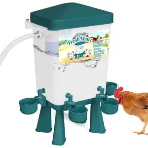 Chicken Waterer, 3 Gallons Automatic Chicken Waterers with 5ft Pipe, Float Controlled Automatic Poultry Water Feeder, 5 Chicken Waterer Cups (Blue, 3 Gallons)
