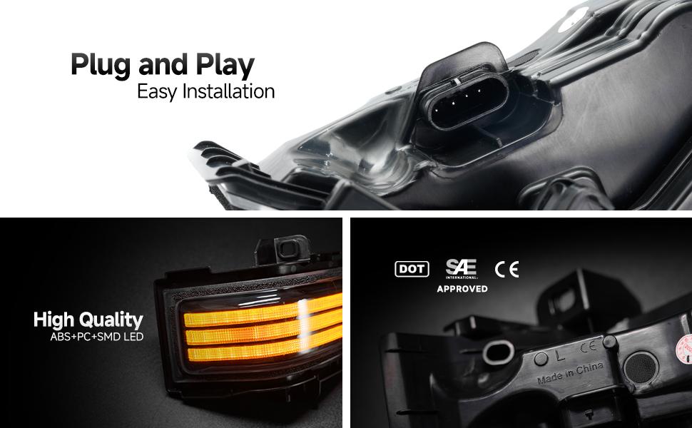 SUNPIE 2PCS Sequential LED Side Mirror Marker Lights, Amber Dynamic Blinker & White DRL, Waterproof ABS Clear Lens for Ford F150 2015-2023, F250-F550 Super Duty 2017-2026